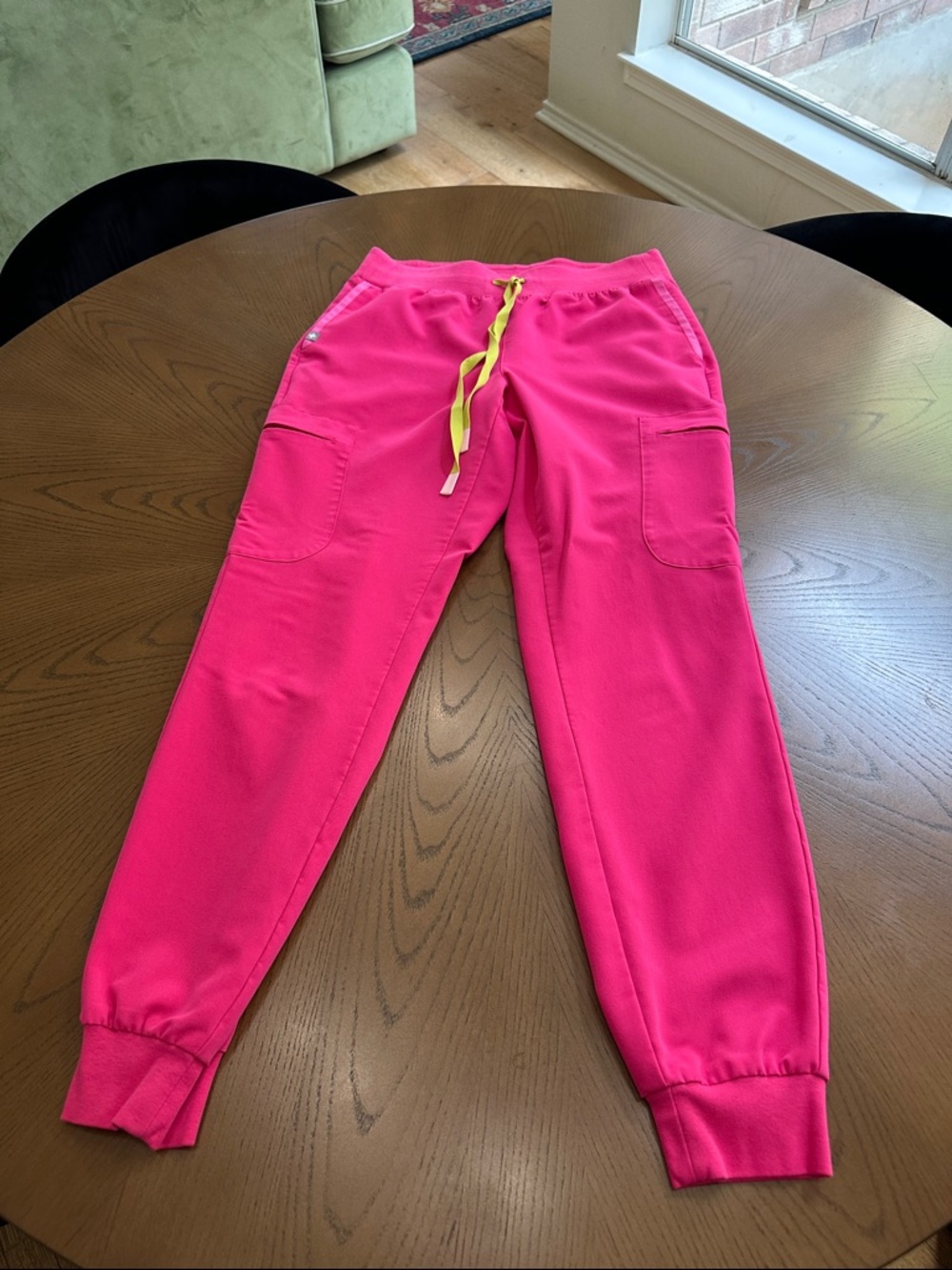 Figs Hot Pink Jogger Pants with Yellow Drawstring